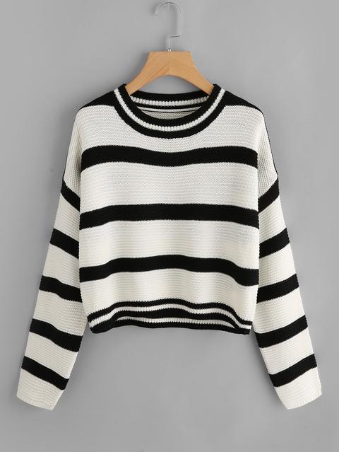 Drop Shoulder Striped Sweater