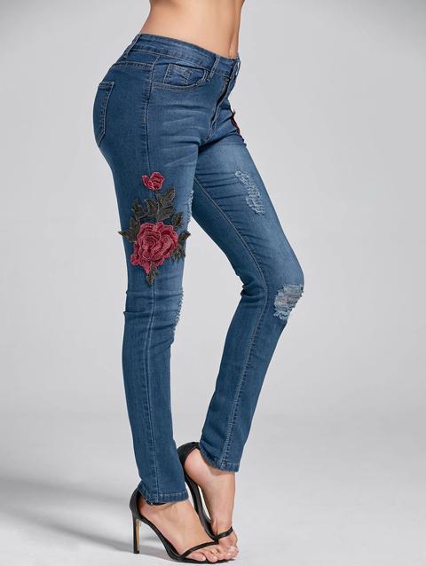 Jeans Aderenti Strappati Con Ricamo