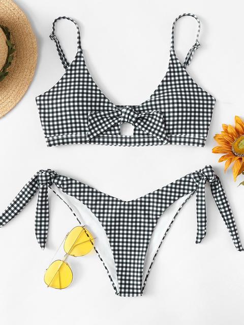 Set De Bikini Con Corbata De Lado De Guingán