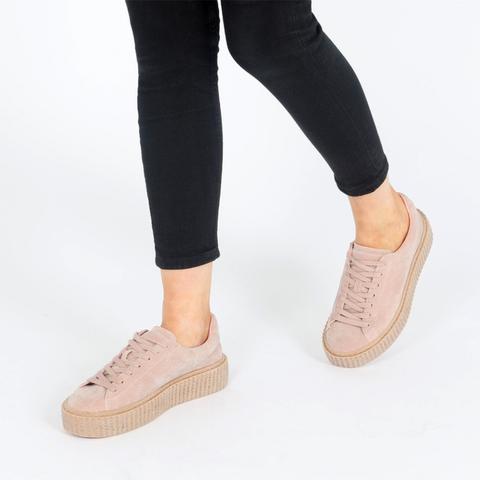 Yinka Creepers In Pink Faux Suede And Gum Sole