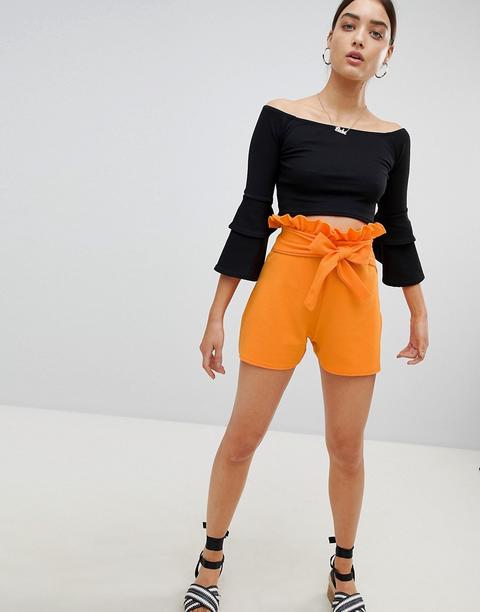 Prettylittlething - Pantaloncini Con Vita Raccolta E Allacciatura - Arancione