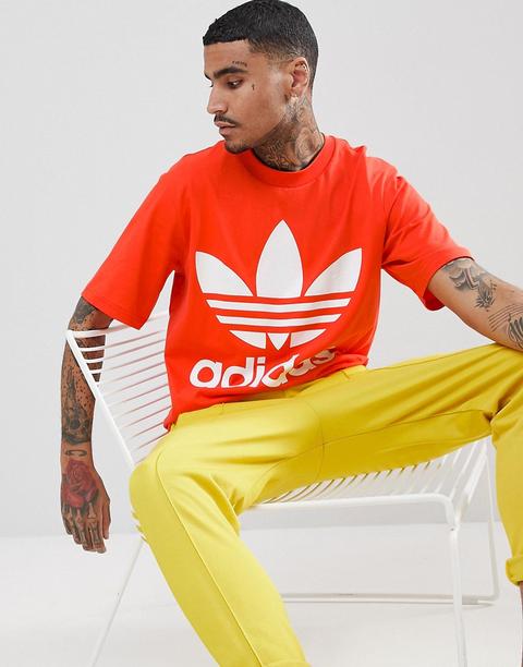 Adidas Originals Adicolor - T-shirt Oversize Squadrata Rossa Cw1213 - Rosso