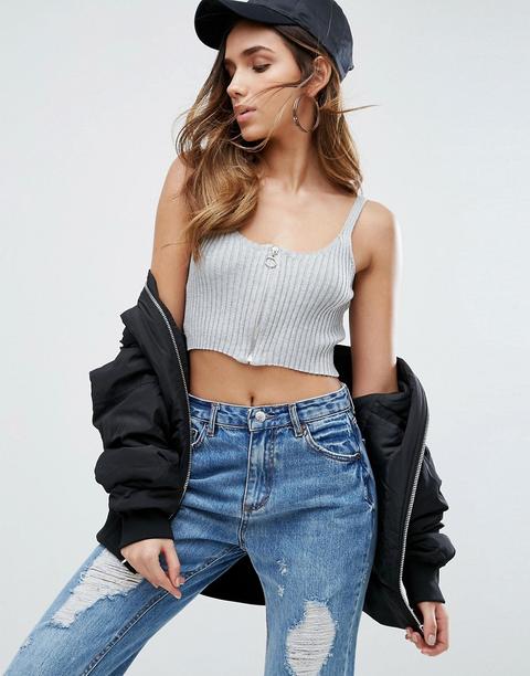 Missguided - Top Corto Con Zip - Grigio