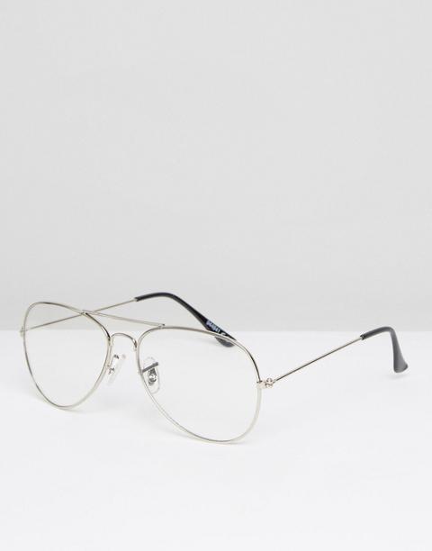 Asos - Occhiali Modello Aviatore Stile Nerd Argento Con Lenti Trasparenti - Argento