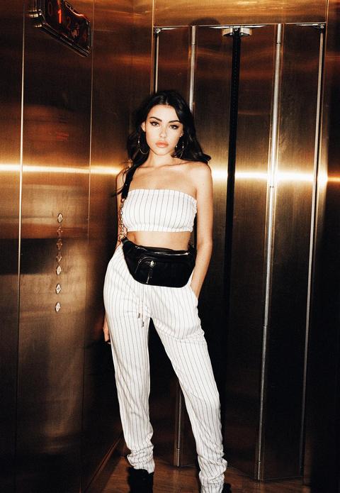 Madison Beer X Missguided White Pinstripe High Waist Joggers, White