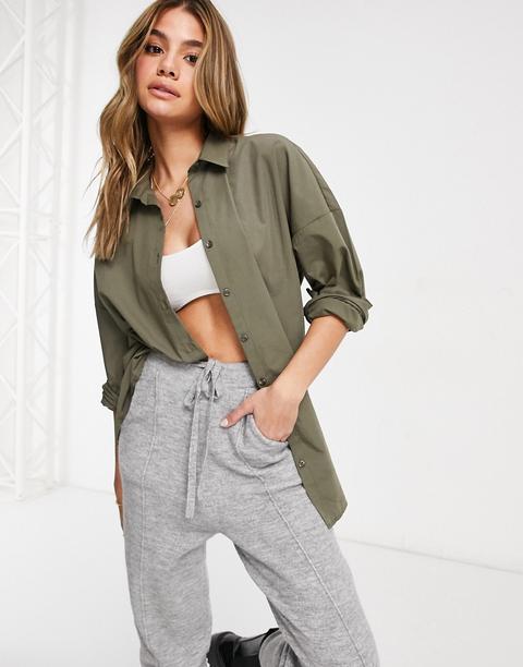 Fashionkilla Oversized Shirt In Khaki-white