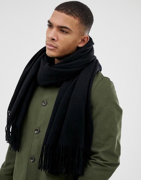 Asos White 100% Wool Blanket Scarf In Black