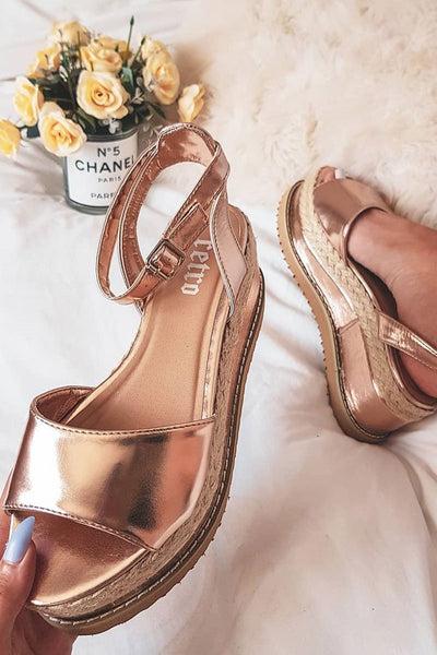 Rose Gold Metallic Platform Wedges - Kareli