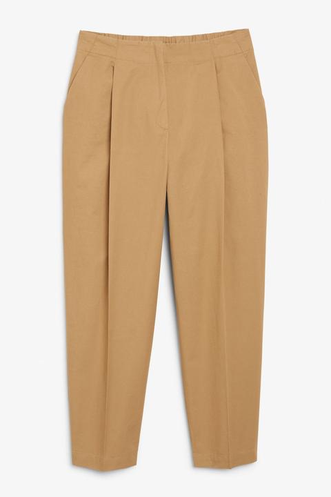 High Waist Cotton Trousers - Beige
