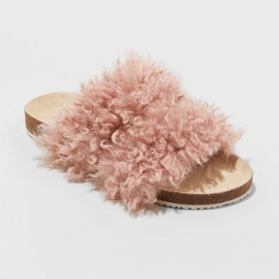 Women's Ember Two Band Faux Fur Slide Sandals - Universal Thread