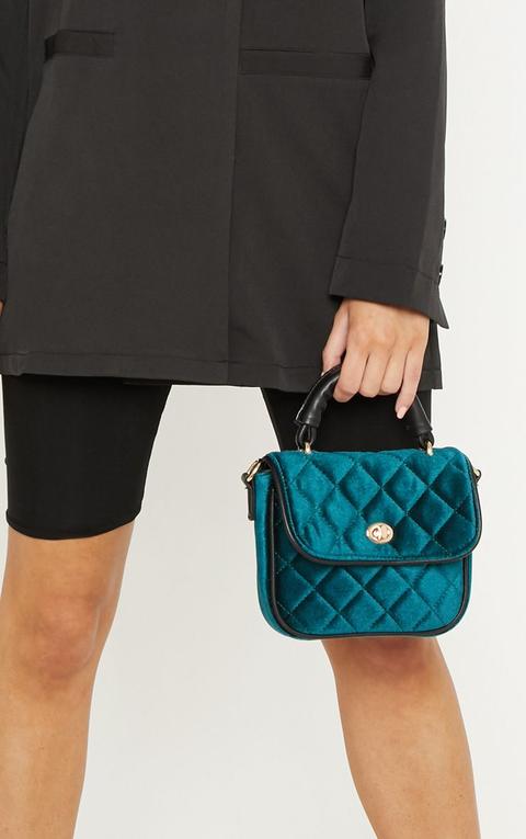 Teal Quilted Velvet Mini Bag