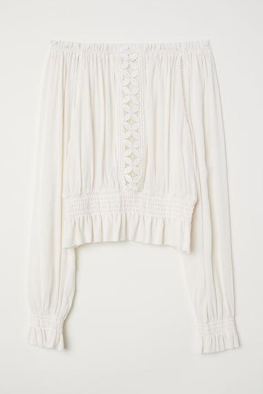 H & M - Camicetta In Cotone Scollata - Bianco