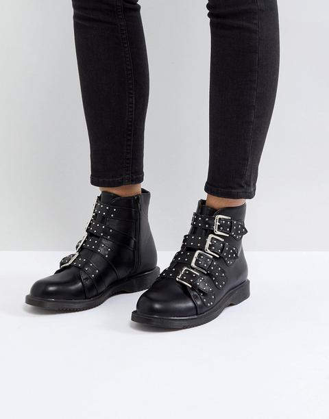 Truffle Collection Buckle Ankle Boots - Black Smooth Pu