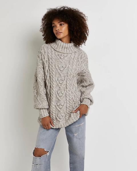 Grey Chunky Cable Knit Jumper