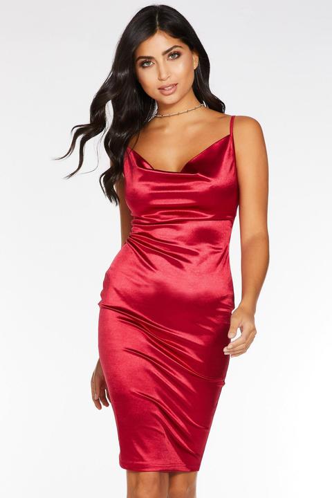 Berry Cowl Neck Bodycon Midi Dress