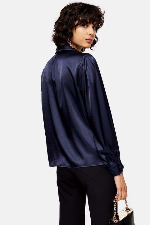 satin navy blue shirt