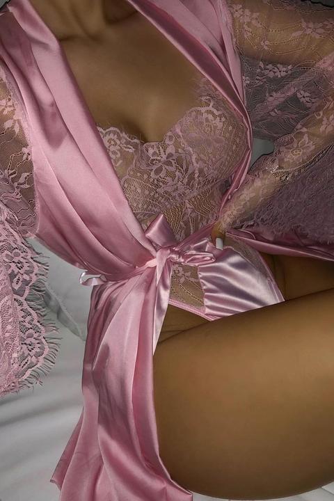 Make You Mine Tonight Lace Teddy And Robe Set - Rose