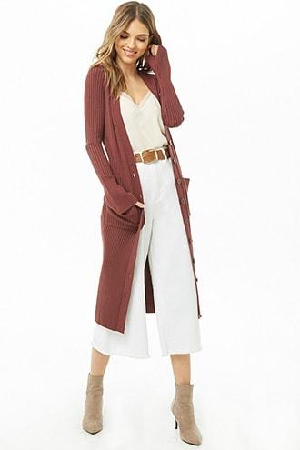 Forever 21 Longline Ribbed Cardigan Coffee