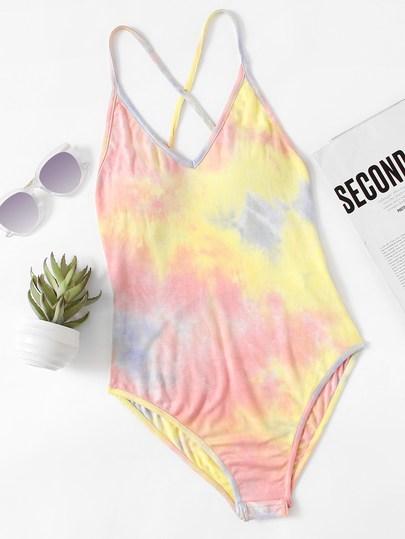 Crisscross Back Pastel Tie Dye Bodysuit