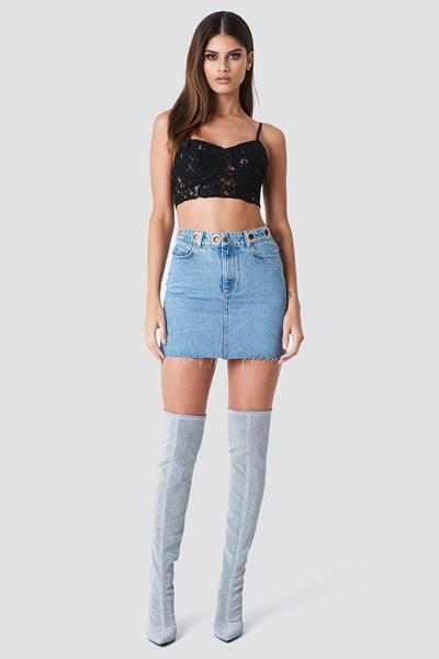 Sahara Ray X Na-kd Eyelet Denim Skirt - Blue