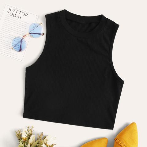 Solid Ribbed Cropped Tank Top