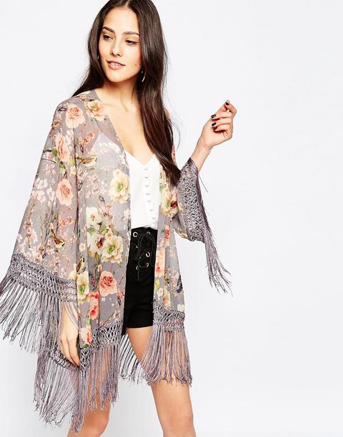 Kimono Floral Con Flecos Suzie De Jessica Wright