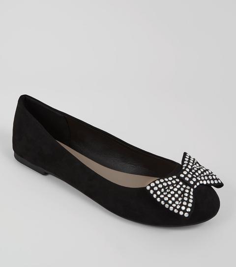 Wide Fit Studded Bow Ballet Pumps