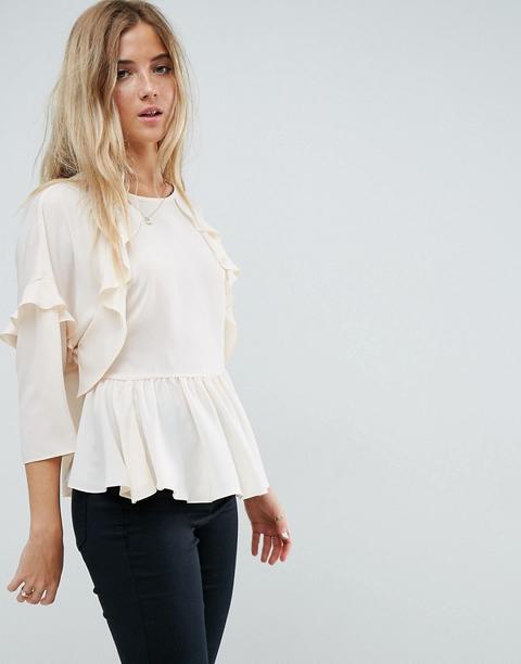 Asos - Top A Punto Smock Con Volant - Crema