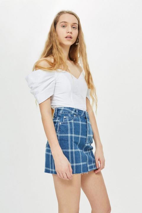 Checked Denim Skirt