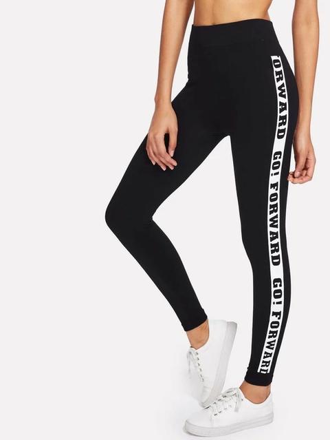 Leggins Ajustados De Lado Con Estampado De Lema