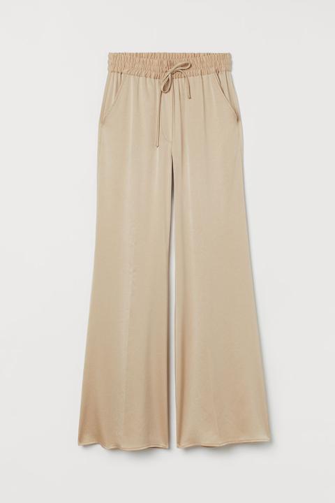Pantalón Amplio De Satén - Beis