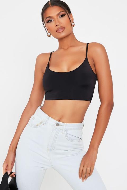 Black Basic Double Layered Slinky Crop Top