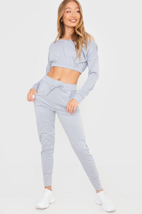 Grey Sets - Grey Cropped Sweatshirt And Joggers Lounge Set