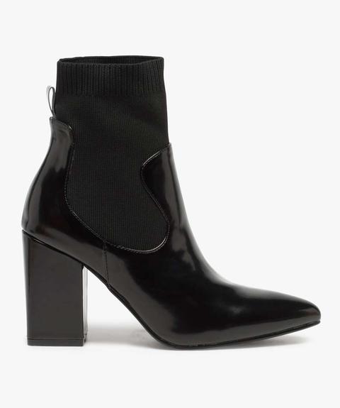 Boots Femme À Talon Tige Vernie Et Col En Maille