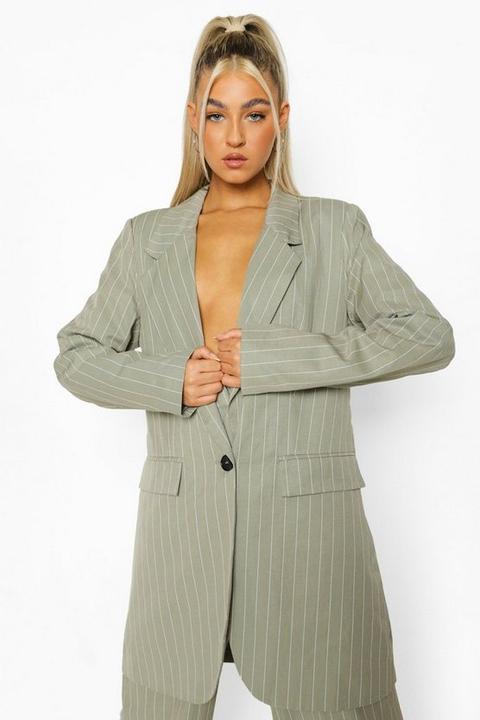 Womens Tall Pinstripe Oversized Blazer - Green - 12, Green