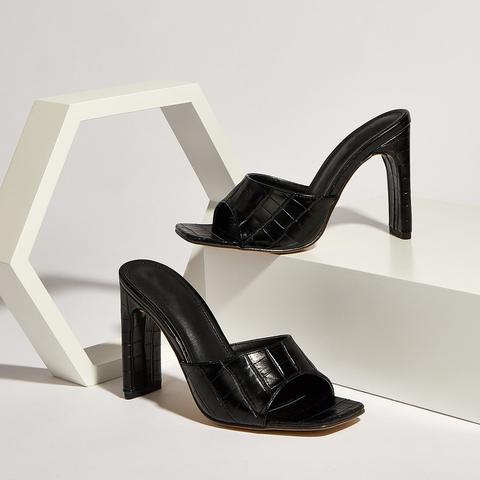 Mules À Talons Épais En Relief De Crocodile