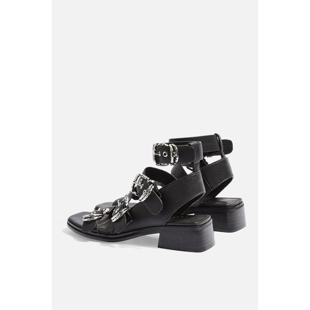 Victory black sale leather buckle sandals