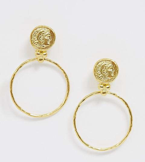 Pendientes De Aro De Tendencia Con Moneda Repujada Y Diseño Chapado En Oro De Ottoman Hands