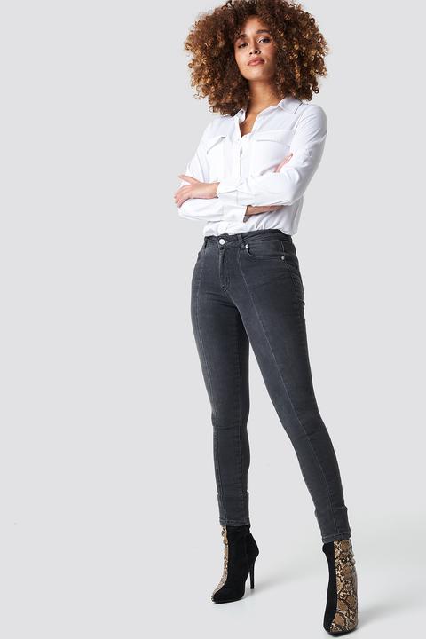 Na-kd Skinny Mid Waist Front Panel Jeans - Grey