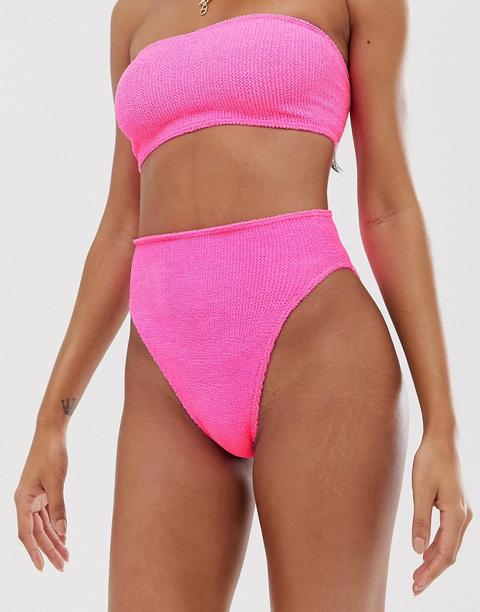 Asos Design - Charlotte - Slip Bikini Mix And Match Sgambati A Vita Alta Stropicciati Rosa - Rosa