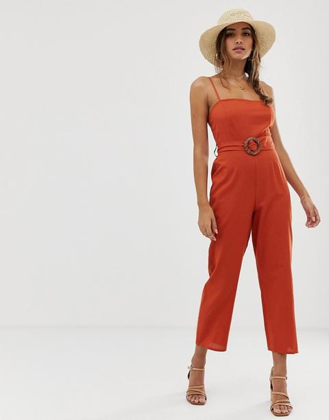 Mono Largo Tipo Pichi Con Tirantes Y Cinturón De Asos Design-naranja
