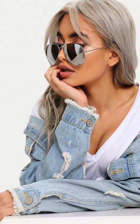 Quin Silver Mirrored Aviator Sunglasses