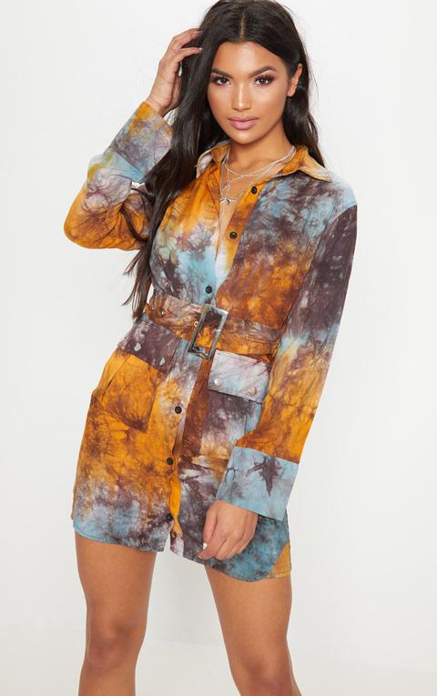 Multi Acid Wash Shirt Dress, Multi