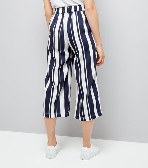 Blue Stripe Tie Waist Cropped Trousers