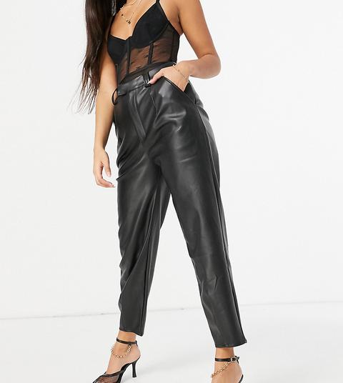 Missguided Petite - Pantalon Imitation Cuir - Noir