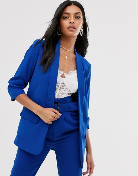 Stradivarius - Blazer Blu Con Maniche Arricciate - Blu