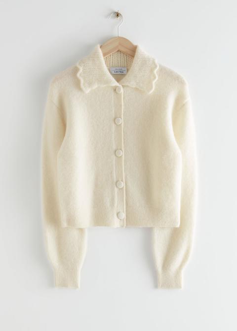 Statement Collar Knit Cardigan - White