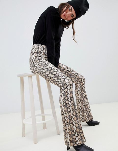 Asos Design - Pantaloni A Zampa Con Stampa Effetto Serpente - Multicolore