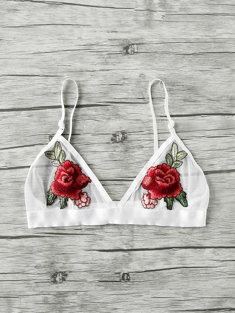 Brassière Di Triangolo A Rete Con Applique Di Rosa Ricamata