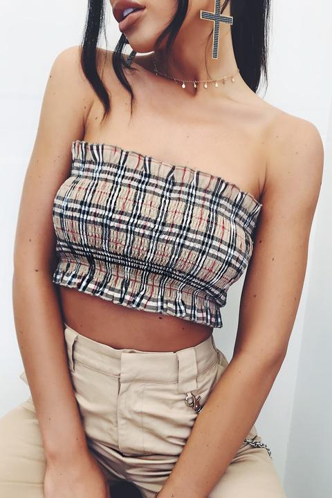 Sammy Brown Bandeau Checked Crop Top